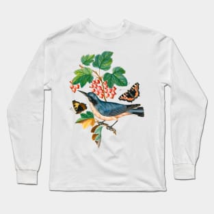 Subalpine warbler and eggs, strawberry, Red Admiral, wasp cocoon, ants and cocoons Long Sleeve T-Shirt